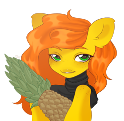 Size: 2050x2000 | Tagged: safe, artist:pro0oxy, imported from derpibooru, oc, oc only, oc:anna pine, earth pony, pony, clothes, food, freckles, looking at you, pineapple, simple background, smiling, smiling at you, solo, transparent background