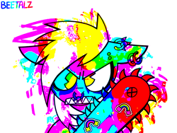 Size: 1600x1200 | Tagged: safe, artist:beetalz, imported from derpibooru, derpy hooves, pony, abstract background, angry, frown, looking at you, scenecore, solo
