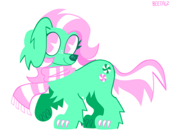 Size: 1280x1014 | Tagged: safe, artist:beetalz, imported from derpibooru, dog, pony, character request, clothes, cutie mark, dogified, scarf, simple background, smiling, solo, species swap, white background