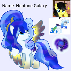 Size: 1000x1000 | Tagged: safe, imported from derpibooru, oc, oc:altersmay earth, oc:star tail, pegasus, pony, colored hooves, colored wings, cutie mark, duo, duo female, female, fusion, grin, jewelry, looking up, mare, necklace, neptune, older, older altersmay earth, planet, planet ponies, ponified, simple background, smiling, white background, wings