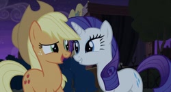 Size: 1170x628 | Tagged: safe, screencap, applejack, rarity, %20, duo, female, g, made%20in%20manehattan, shipping%20fuel