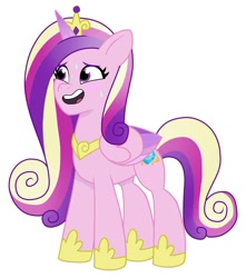 Size: 640x725 | Tagged: safe, artist:jazzhooves, imported from derpibooru, princess cadance, alicorn, pony, blushing, crown, female, g4 to g5, g5, gauntlet, generation leap, jewelry, open mouth, regalia, simple background, solo, sweat, white background