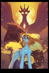 Size: 2000x3000 | Tagged: safe, artist:nsilverdraws, imported from derpibooru, daybreaker, oc, oc:arcane flame, pony, unicorn, horn, movie poster, solarflareseries