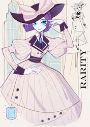 Size: 2480x3508 | Tagged: safe, artist:nainaier007, imported from derpibooru, rarity, human, equestria girls, clothes, dress, hat, raristocrat, rose dewitt bukater, smiling, solo, text, titanic, window