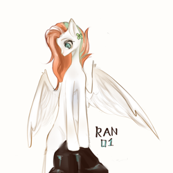 Size: 5000x5000 | Tagged: safe, artist:ran01q, imported from derpibooru, oc, oc only, pegasus, pony, female, mare, orange mane, pegasus oc, simple background, solo, white background, white coat, wings