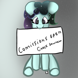Size: 1500x1500 | Tagged: safe, artist:crystaline, imported from derpibooru, oc, oc only, oc:kristal (crystaline), earth pony, pony, advertisement, ethereal mane, galaxy mane, gradient background, looking at you, solo