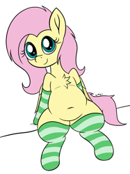 Size: 1394x1862 | Tagged: safe, artist:wapamario63, imported from ponybooru, fluttershy, pegasus, pony, belly, belly button, chest fluff, chubby, clothes, cute, female, mare, shyabetes, simple background, sitting, socks, solo, striped socks, transparent background