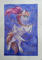 Size: 2792x4000 | Tagged: safe, artist:jsunlight, imported from derpibooru, oc, oc:sunny way, pegasus, pony, solo, traditional art, watercolor painting
