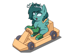 Size: 2800x2100 | Tagged: safe, artist:zeroonesunray, imported from derpibooru, oc, oc only, oc:river styx, deer, deer pony, original species, peryton, pony, blank eyes, cardboard, clothes, commission, female, go kart, go-kart, leaf, leg warmers, mare, mushroom, open mouth, simple background, solo, spread wings, transparent background, vehicle, wings, ych result