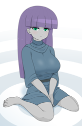 Size: 1781x2721 | Tagged: safe, artist:batipin, imported from derpibooru, maud pie, human, equestria girls, barefoot, breasts, busty maud pie, clothes, dress, feet, female, looking at you, missing accessory, missing shoes, toenails, toes