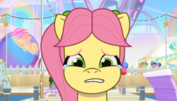 Size: 1884x1080 | Tagged: safe, imported from derpibooru, screencap, earth pony, pony, unicorn, spoiler:g5, spoiler:my little pony: tell your tale, spoiler:tyts02e13, amusement park, boardtrot, crying, female, female focus, ferris wheel, g5, horn, looking at you, male, mare, my little pony: tell your tale, p + p = bffs, posey bloom, solo focus, stallion, teary eyes