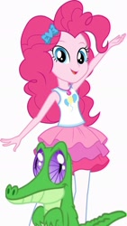 Size: 1080x1920 | Tagged: safe, artist:ebotizer, edit, edited screencap, imported from derpibooru, screencap, gummy, pinkie pie, alligator, human, equestria girls, duo, duo male and female, female, male, simple background, transparent background, white background