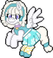 Size: 576x640 | Tagged: safe, artist:bloonacorn, imported from derpibooru, oc, oc only, oc:cloudy cushion, pegasus, choker, clothes, digital art, dress, flying, hairband, pegasus oc, pixel art, simple background, solo, transparent background, wings