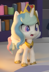 Size: 1320x1944 | Tagged: safe, edit, edited screencap, imported from derpibooru, screencap, princess celestia, alicorn, pony, book filled adventure, my little pony: pony life, my little pony: stop motion short, bookshelf, confused, cropped, cute, solo