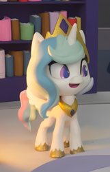 Size: 1208x1878 | Tagged: safe, edit, edited screencap, imported from derpibooru, screencap, princess celestia, alicorn, pony, book filled adventure, my little pony: pony life, my little pony: stop motion short, bookshelf, cropped, cute, smiling, solo