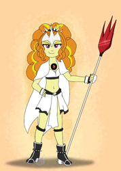 Size: 728x1024 | Tagged: safe, artist:fallenangel5414, imported from derpibooru, adagio dazzle, fanfic:friendship souls, equestria girls, bleach (manga), clothes, crossover, disguise, disguised siren, fanfic art, high heels, shoes, simple background, skirt, solo, trident, white background