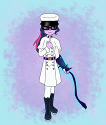 Size: 823x972 | Tagged: safe, artist:fallenangel5414, imported from derpibooru, sci-twi, twilight sparkle, fanfic:friendship souls, equestria girls, bleach (manga), bow, clothes, crossover, fanfic art, glasses, gloves, military uniform, skirt, solo, uniform