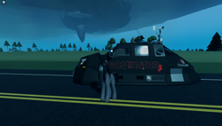 Size: 1858x1057 | Tagged: safe, imported from derpibooru, oc, oc:chrome thunder, pony, unicorn, dominator (vehicle), game screencap, horn, male, roblox, tornado, twisted (game), vehicle