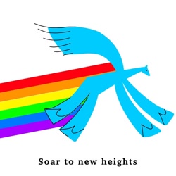 Size: 640x640 | Tagged: safe, artist:piccolocomprehensive, imported from derpibooru, rainbow dash, pegasus, pony, dot eyes, female, flying, no mane, no tail, rainbow trail, simple background, small head, solo, spread wings, stylistic suck, thick legs, ugly corporate art style, white background, wings