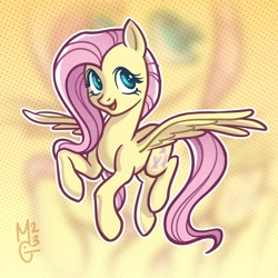 Size: 2048x2048 | Tagged: safe, artist:gmircea, imported from derpibooru, fluttershy, pegasus, pony, aside glance, female, high res, looking at you, mare, open mouth, open smile, outline, sideways glance, smiling, smiling at you, solo, spread wings, three quarter view, white outline, wings, zoom layer