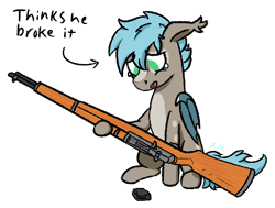 Size: 444x335 | Tagged: safe, artist:harmonicglow, imported from derpibooru, oc, oc only, oc:white phosphor, bat pony, pony, gun, m1 garand, male, rifle, simple background, sitting, solo, stallion, transparent background, weapon