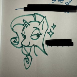 Size: 1823x1813 | Tagged: safe, artist:bixels, imported from derpibooru, rarity, pony, unicorn, doodle, female, horn, lidded eyes, mare, marker drawing, smiling, solo, traditional art