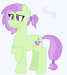 Size: 2464x2739 | Tagged: safe, artist:naggfruit, imported from derpibooru, oc, oc only, oc:lavender charm, female, offspring, parent:marble pie, parent:trouble shoes, parent:troubleshoes clyde, parents:marbleshoes, ponytail, simple background, solo, two toned mane, white background