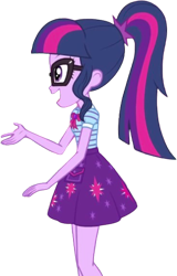 Size: 1613x2520 | Tagged: safe, edit, edited screencap, editor:homersimpson1983, imported from derpibooru, screencap, sci-twi, twilight sparkle, human, equestria girls, background removed, bowtie, clothes, female, glasses, not a vector, ponytail, shirt, side view, simple background, skirt, solo, transparent background