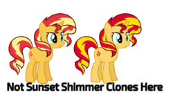 Size: 828x465 | Tagged: safe, artist:qbert2kcat, imported from derpibooru, sunset shimmer, pony, unicorn, clone, double sunset, female, horn, simple background, white background