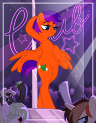 Size: 3893x5001 | Tagged: safe, alternate version, artist:seurnik, artist:zakypo, derpibooru exclusive, imported from derpibooru, oc, oc only, earth pony, pegasus, pony, semi-anthro, unicorn, alternate character, bedroom eyes, bipedal, bisexual, clothes, club, commission, female, horn, lesbian, male, mare, money, pole, pole dancing, socks, stage, stallion, stockings, straight, stripper pole, thigh highs, ych result