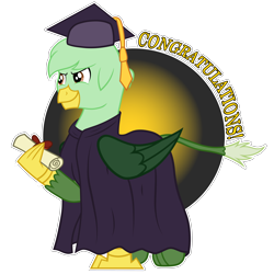 Size: 9216x9216 | Tagged: safe, artist:gregory-the-griffon, imported from derpibooru, oc, oc only, oc:gregory griffin, griffon, absurd resolution, congratulations, diploma, graduation, graduation cap, griffon oc, hat, male, simple background, smiling, smirk, solo, transparent background