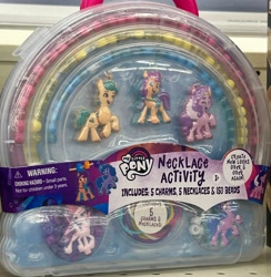 Size: 3024x3098 | Tagged: safe, imported from derpibooru, hitch trailblazer, izzy moonbow, pipp petals, sunny starscout, zipp storm, earth pony, pegasus, pony, unicorn, beads, craft, g5, horn, irl, jewelry, mane five, necklace, photo, photography