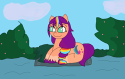 Size: 2322x1472 | Tagged: safe, artist:featherwing555, imported from derpibooru, sunny starscout, earth pony, anatomically incorrect, female, g5, incorrect leg anatomy, lying down, prone, solo