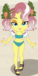 Size: 600x1200 | Tagged: safe, imported from twibooru, vignette valencia, equestria girls, aged down, ai content, ai generated, beach, bikini, child, clothes, female, image, png, sand, shoes, swimsuit, underage