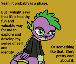 Size: 2048x1719 | Tagged: safe, artist:ewoudcponies, imported from derpibooru, spike, dragon, goth, it's a phase, male, older, older spike, simple background, solo, teenage spike, teenaged dragon, teenager, yellow background
