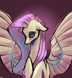 Size: 2500x2700 | Tagged: safe, artist:kaf1l, imported from derpibooru, fluttershy, pegasus, pony, bust, female, gradient background, mare, portrait, sketch, solo, spread wings, wings