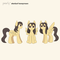 Size: 1200x1200 | Tagged: safe, imported from derpibooru, oc, oc only, oc:stardust honeymoon, pegasus, pony, brown eyes, female, folded wings, looking at you, mare, pegasus oc, reference sheet, side view, simple background, sitting, solo, spread wings, standing, wings