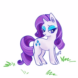 Size: 3000x3000 | Tagged: safe, artist:hearthgod, imported from derpibooru, rarity, pony, unicorn, female, grass, horn, lidded eyes, mare, signature, simple background, smiling, solo