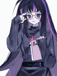 Size: 500x667 | Tagged: safe, artist:白魚, imported from derpibooru, twilight sparkle, human, book, glasses, humanized, simple background, solo, white background