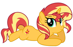Size: 4000x2565 | Tagged: safe, artist:keronianniroro, imported from derpibooru, sunset shimmer, pony, unicorn, cute, female, high res, horn, lying down, mare, prone, shimmerbetes, simple background, solo, transparent background, vector