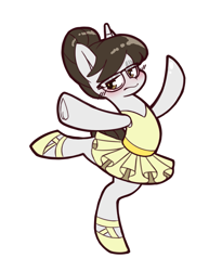 Size: 2037x2480 | Tagged: safe, artist:chiefywiffy, imported from derpibooru, raven, pony, unicorn, ballerina, female, glasses, horn, mare, simple background, solo, standing, standing on one leg, white background