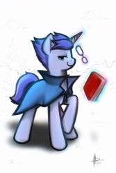 Size: 1080x1621 | Tagged: safe, artist:itxi_izalith, imported from derpibooru, oc, oc only, pony, unicorn, book, cape, clothes, glasses, horn, levitation, lidded eyes, looking at you, magic, smiling, solo, telekinesis