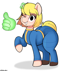 Size: 2244x2600 | Tagged: safe, artist:themimicartist, imported from derpibooru, oc, pony, unicorn, fallout equestria, fallout, female, horn, mare, pipmare, solo, the ass was fat