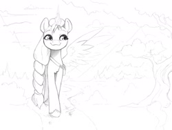 Size: 2048x1536 | Tagged: safe, artist:itxi_izalith, imported from derpibooru, sunny starscout, alicorn, pony, artificial horn, artificial wings, augmented, g5, horn, magic, magic horn, magic wings, race swap, sketch, smiling, solo, spread wings, sunnycorn, wings