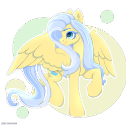 Size: 4134x4134 | Tagged: safe, artist:jjsh, imported from derpibooru, oc, oc only, pegasus, pony, blue eyes, blue mane, cute, cute face, female, high res, mare, raised hoof, simple background, smiling, solo, spread wings, transparent background, turned head, wings