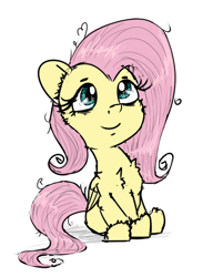 Size: 610x795 | Tagged: safe, artist:chopsticks, imported from derpibooru, fluttershy, pegasus, pony, cheek fluff, chest fluff, cute, doodle, ear fluff, female, looking up, mare, missing cutie mark, shyabetes, simple background, sitting, sketch, smiling, solo, stray strand, unshorn fetlocks