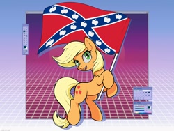 Size: 2000x1500 | Tagged: safe, artist:darkdoomer, imported from derpibooru, applejack, earth pony, pony, background pony strikes again, commission, confederate flag, flag, politics, retro, solo, vaporwave, ych result