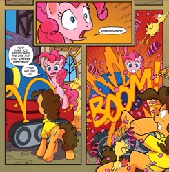 Size: 4024x4100 | Tagged: safe, artist:andypriceart, idw, imported from derpibooru, screencap, cheese sandwich, pinkie pie, changeling, earth pony, pony, spoiler:guardians of harmony, official comic, party tank