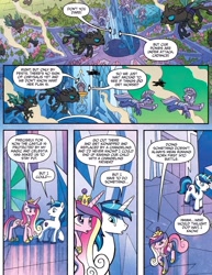 Size: 3877x5033 | Tagged: safe, artist:tonyfleecs, idw, imported from derpibooru, princess cadance, shining armor, alicorn, changeling, pegasus, pony, unicorn, spoiler:guardians of harmony, armor, crystal castle, crystal empire, crystal guard, crystal guard armor, guardians of harmony, horn, invasion, official comic, royal guard, toy