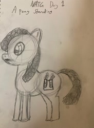 Size: 1461x2000 | Tagged: safe, artist:goldenmidnight, derpibooru exclusive, imported from derpibooru, oc, oc:bubble drop, earth pony, female, mare, monochrome, newbie artist training grounds, sketch, traditional art